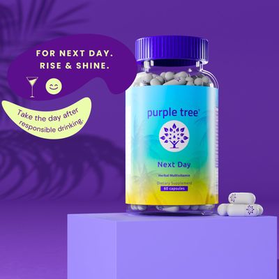 purple tree Next Day, Post-Celebration Wellness - Take Tomorrow | Replenish &amp; Feel Your Best | Ashwagandha, Ginger, Peppermint, Milk Thistle, Electrolytes, Vitamins, 30 Pills