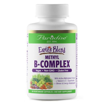 Paradise Herbs, Earth&#39;s Blend B-Complex, Methylated, Enzymatically Active Forms of B Vitamins + Superfoods, Supports Energy &amp; Immunity, 60 Capsules