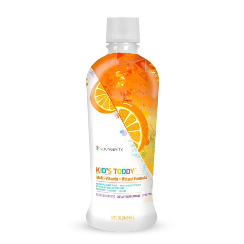 Youngevity Kid&#39;s Toddy - Mega Multivitamin for Kids &amp; Children Age 2+ - 14 Vitamins, 10 Minerals, Phytonutrient Blend - Highly Absorbable - Great Tasting Orange (32 Fl Oz) (Pack of 1)