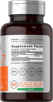 Horbach Vitamin K2 MK7 100mcg | 250 Softgels | Non-GMO, Gluten Free Supplement