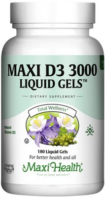 Maxi Health Kosher Vitamin D3 3000 IU - Pure Vitamin D 3000 IU for Healthy Bones, Teeth, Immune Support - High Absorption Vit D3 (180 Liquid Gels)