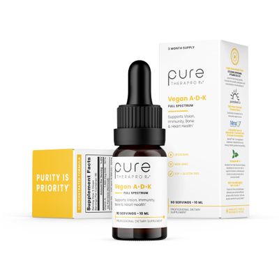 Pure Therapro Rx Vegan A-D-K Drops - 3 Month Supply - Vitamin A (Palmitate), Liposomal Vitamin D3 (Pureshine), Liposomal Vitamin K2 (MK-4 &amp; MK-7) Supports Immunity &amp; Bone Health - 10 mL