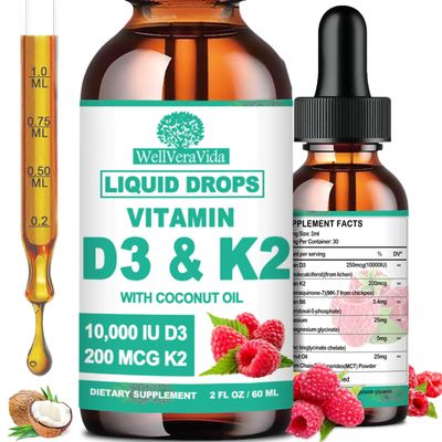 D3 K2 Vitamin 10000iu, Liquid Drop Vitamin D3 With K2 (MK-7)200mcg Coconut Oil, 6X Stronger Than D3 K2 Sofegels, Magnesium Zinc for Absorption -K2 D3 Vitamin Supplement for Joint Teeth &amp; Bone Health