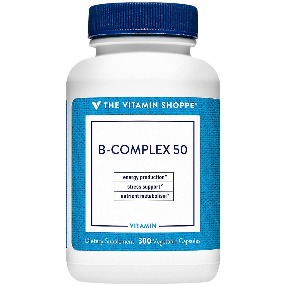 The Vitamin Shoppe B-Complex 50 - Supports Energy Production, Nervous System Function &amp; Nutrient Metabolism - Excellent Source of B1, B2, B6, B12, Niacin, Folic Acid &amp; Biotin (300 Veggie Caps)