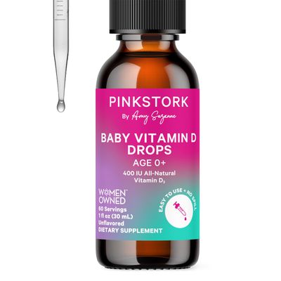 Pink Stork Baby Liquid Vitamin D Drops for Infants, 400 IU Vitamin D3 for Newborns and Kids to Help Support Bone Development and Healthy Immune Function - 1 fl oz, 2 Month Supply