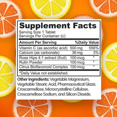 Zaytun Vitamins Halal Vitamin C 500mg Tablets (3-Pack) with Rose HIPS Supports Immune Health, Natural Antioxidant with Citrus Bioflavonoids, Gluten-Free, Vegan, 60 Tablets - Halal Vitamins