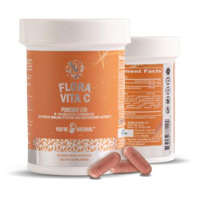 Flora Vita C Probiotic &amp; Antioxidant, Liposomal Pureway C, Immune Support, Collagen Booster Plus Digestive &amp; Gut Support for Women &amp; Men - Lactobacillus and 12 Registered Probiotics - 30 Day Supply