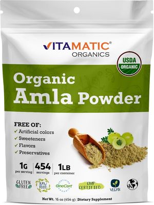 Vitamatic Certified USDA Organic Amla Berry Powder 1 Pound (16 Ounce) - Amalaki - Rich in Antioxidant Vitamin C | Supports Immunity - Gluten Free, Non-GMO, Kosher