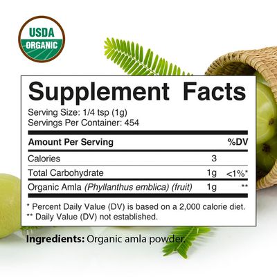 Vitamatic Certified USDA Organic Amla Berry Powder 1 Pound (16 Ounce) - Amalaki - Rich in Antioxidant Vitamin C | Supports Immunity - Gluten Free, Non-GMO, Kosher