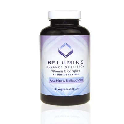 Relumins Advanced Vitamin C Supplement with Rose HIPS &amp; Bioflavonoids - MAX Skin Brightening Complex, VIT C 1000mg, 180 Vegetarian Capsules x 1 Bottle