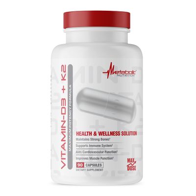 Metabolic Nutrition Vitamin D3 + K2, Bone and Heart Health Formula, Immune Support, 90 Veggie Caps 7000IU per Capsule Max Dose