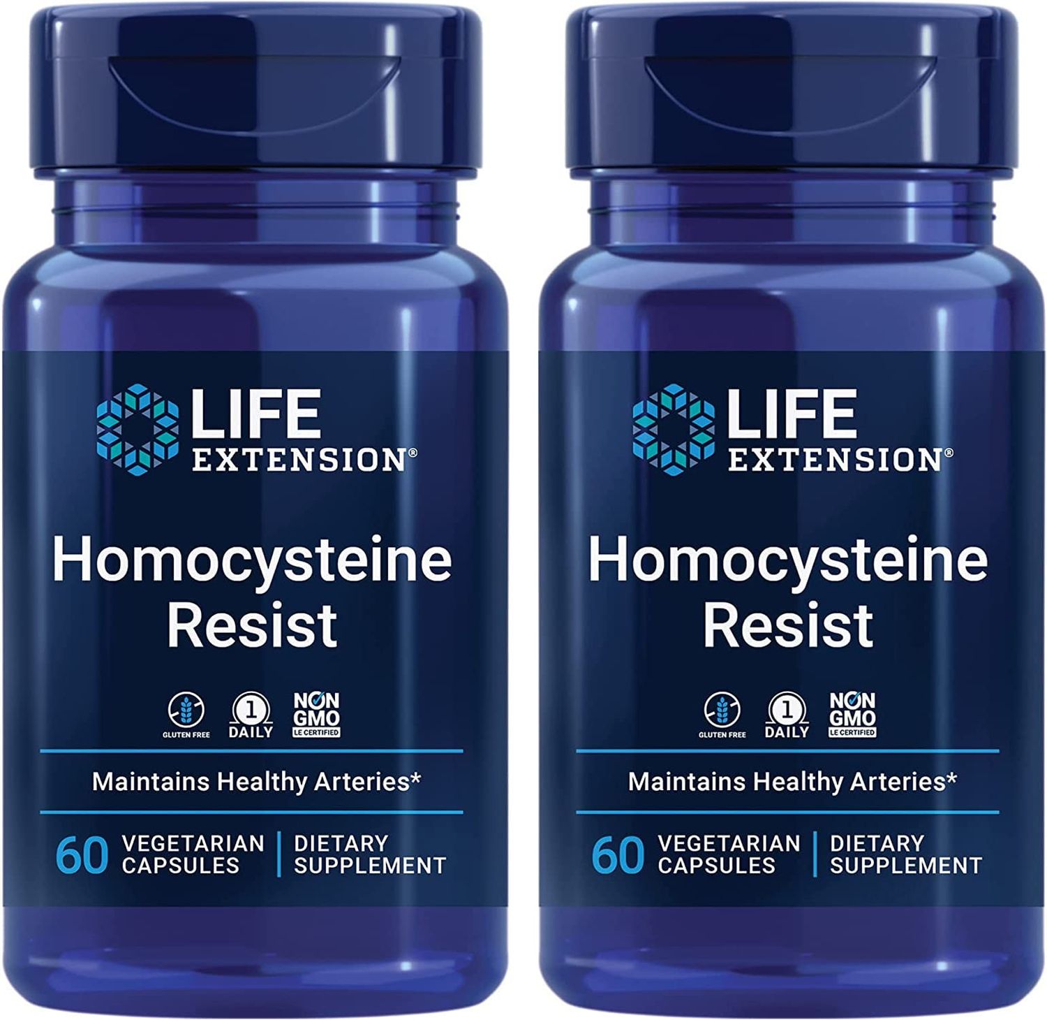 Life Extension Homocysteine Resist - 60 Vegetarian Capsules (Pack of 2) Vitamin B2, B6 &amp; B12 + Folate - Once-Daily, Non-GMO, Gluten-Free