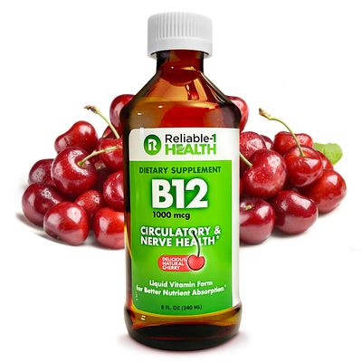 Reliable-1 Laboratories Liquid Vitamin B12 Daily Supplement 1000mcg for Adult Men &amp; Women - Natural Cherry Flavor