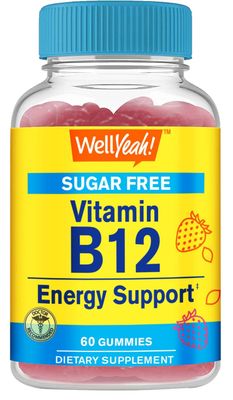 WellYeah Vitamin B12 1000mcg Sugar Free Gummies | Dietary Supplement | for Energy and Metabolism Support | Strawberry Flavor | 60 Count