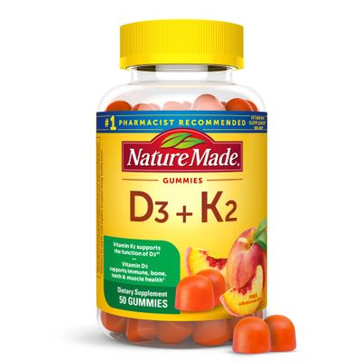 Nature Made Vitamin D3 K2 Gummies, Vitamin D3 5000 IU per serving, Bone, Teeth, Muscle, Immune Health Support, 50 Vitamin D + K2 Gummy Vitamins, 25 Day Supply