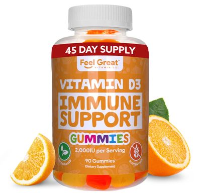 Feel Great Vitamin D Gummies for Adults | Tropical Flavored Vegetarian Chewable Vitamin D 2000 iu | Immune Support Supplement | Gluten Free | 45 Day Supply