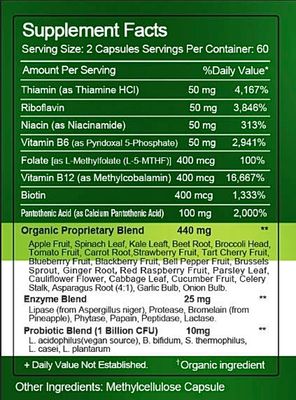 TheraSuva Vitamin B-Complex, Whole Food Supplement + L-Methylfolate + Probiotics! Vegan! for Metabolism, Immune &amp; Digestive Support! 120 Capsules 60 Day Supply