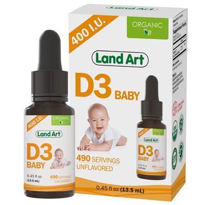 Certified Organic Vitamin D3 Drops - for Baby - 400 IU per Drop - 490 Servings - Development and Maintenance of Bones and Teeth - GMO Free - Gluten Free - 0.45 fl oz (13.5 ml)