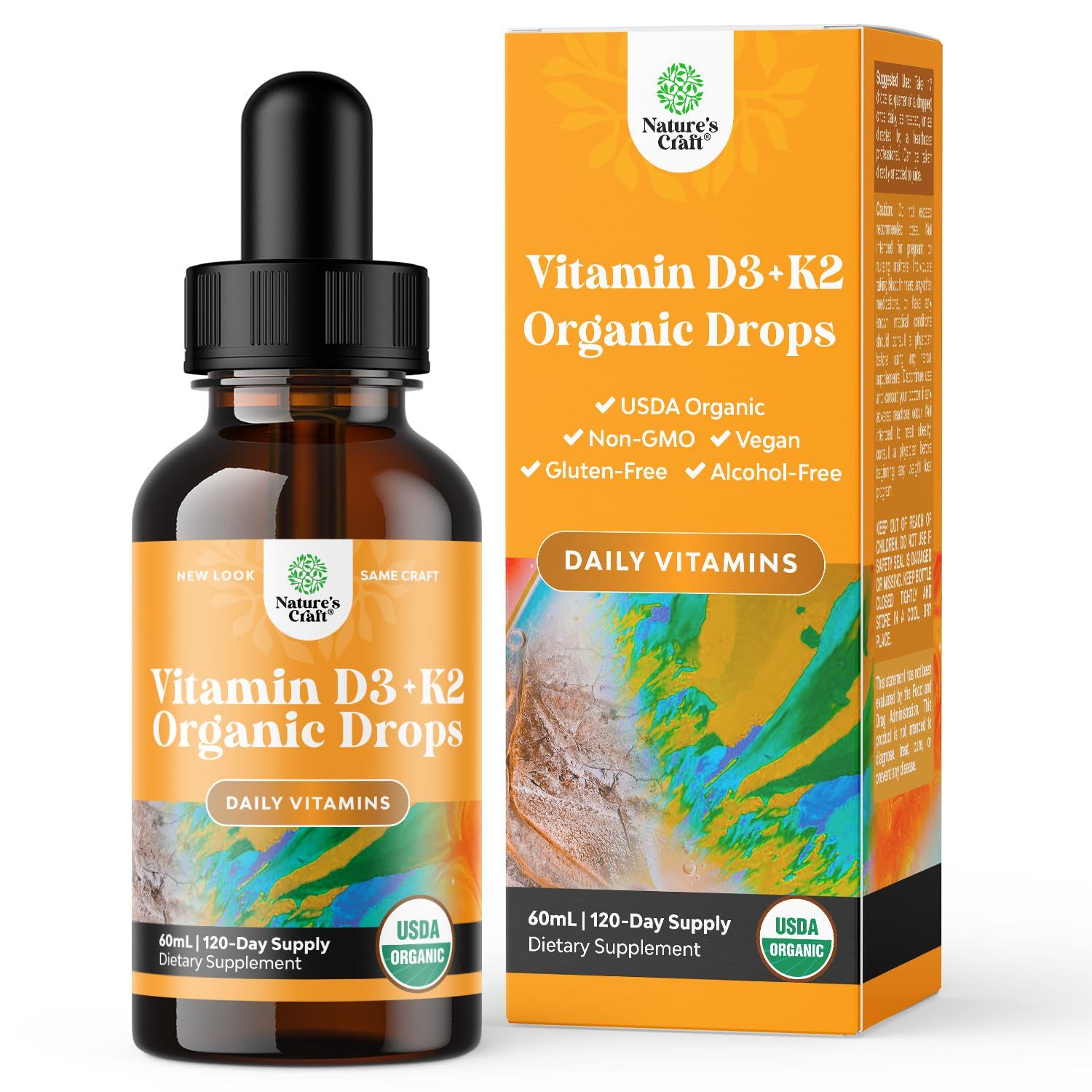 Liquid Vitamin D3 with K2 for Adults - Organic Vitamin D3 K2 Drops with 2000IU per Serving - Vegan Vitamin D3 Liquid Drops for Bone Muscle Heart &amp; Immune Support with MCT Oil for Enhanced Absorption