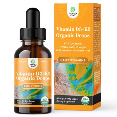 Liquid Vitamin D3 with K2 for Adults - Organic Vitamin D3 K2 Drops with 2000IU per Serving - Vegan Vitamin D3 Liquid Drops for Bone Muscle Heart &amp; Immune Support with MCT Oil for Enhanced Absorption