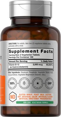 Horbach B-12 | 2000mcg Per Serving | 200 Vegetarian Tablets | for Adults | Vegetarian, Non-GMO, &amp; Gluten Free Vitamin
