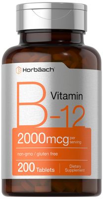 Horbach B-12 | 2000mcg Per Serving | 200 Vegetarian Tablets | for Adults | Vegetarian, Non-GMO, &amp; Gluten Free Vitamin