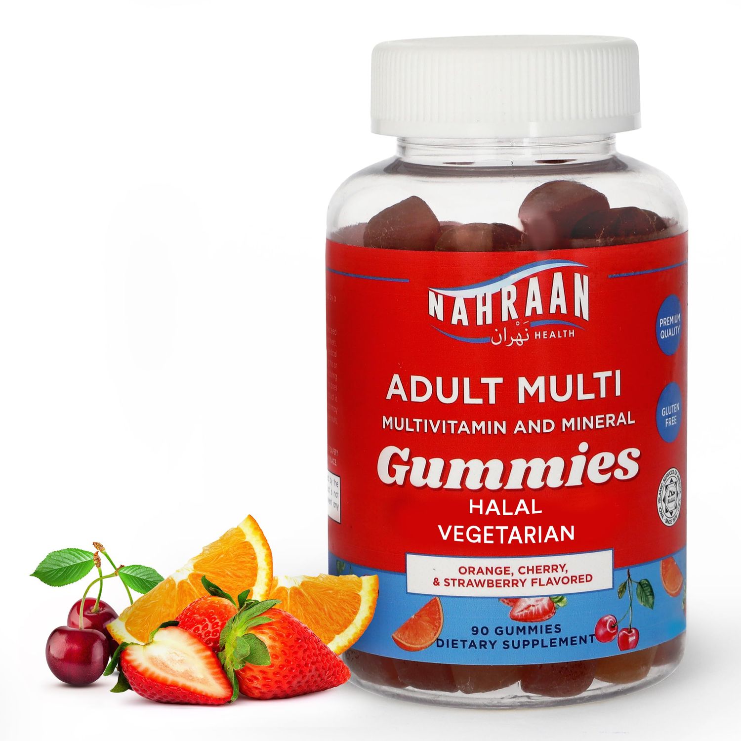 NAHRAAN HEALTH Halal Vitamins for Adults - Halal Multivitamins for Women &amp; Men - Vitamin A, C, D, E, B6, B12 - Vegetarian, Halal Gummies - 90 Count
