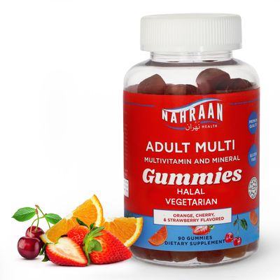NAHRAAN HEALTH Halal Vitamins for Adults - Halal Multivitamins for Women &amp; Men - Vitamin A, C, D, E, B6, B12 - Vegetarian, Halal Gummies - 90 Count