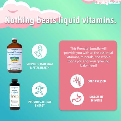 LIQUIDHEALTH Prenatal Baby Booster Pregnancy Vitamin Bundle - Vegan Women's Prenatal Multivitamin with SunActive &amp; Ferrochel Iron, Folate, Whole Foods