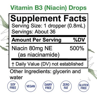 HoneyCombs Vitamin B3-Niacin 80mg Niacin Equivalent Drops - Vitamin B Liquid Niacin Drops - Alcohol-Free, Non-GMO Niacin Supplement 1oz