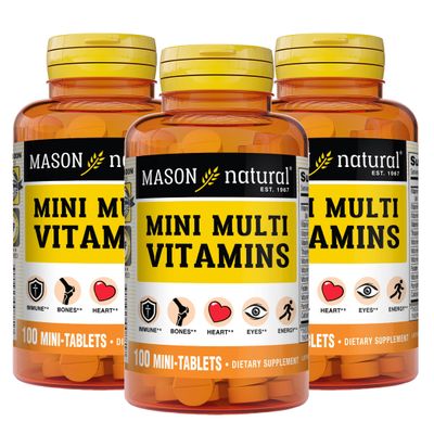 MASON NATURAL Daily Multiple Vitamins - Vitamins A, C, D3, E, B1, B2, B3, B6, B12, Folate and Calcium for Overall Health, 100 Tablets (Pack of 3)