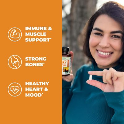 Vitamin D3, K2 Calcium Supplement with BioPerine for Immune &amp; Bone Health - Vitamin D 5000 IU + Vitamin K2 as MK7 + Calcium. 4 in 1 Support: Strong Bones &amp; Teeth Plus Joint &amp; Heart Health. 60 Capsules