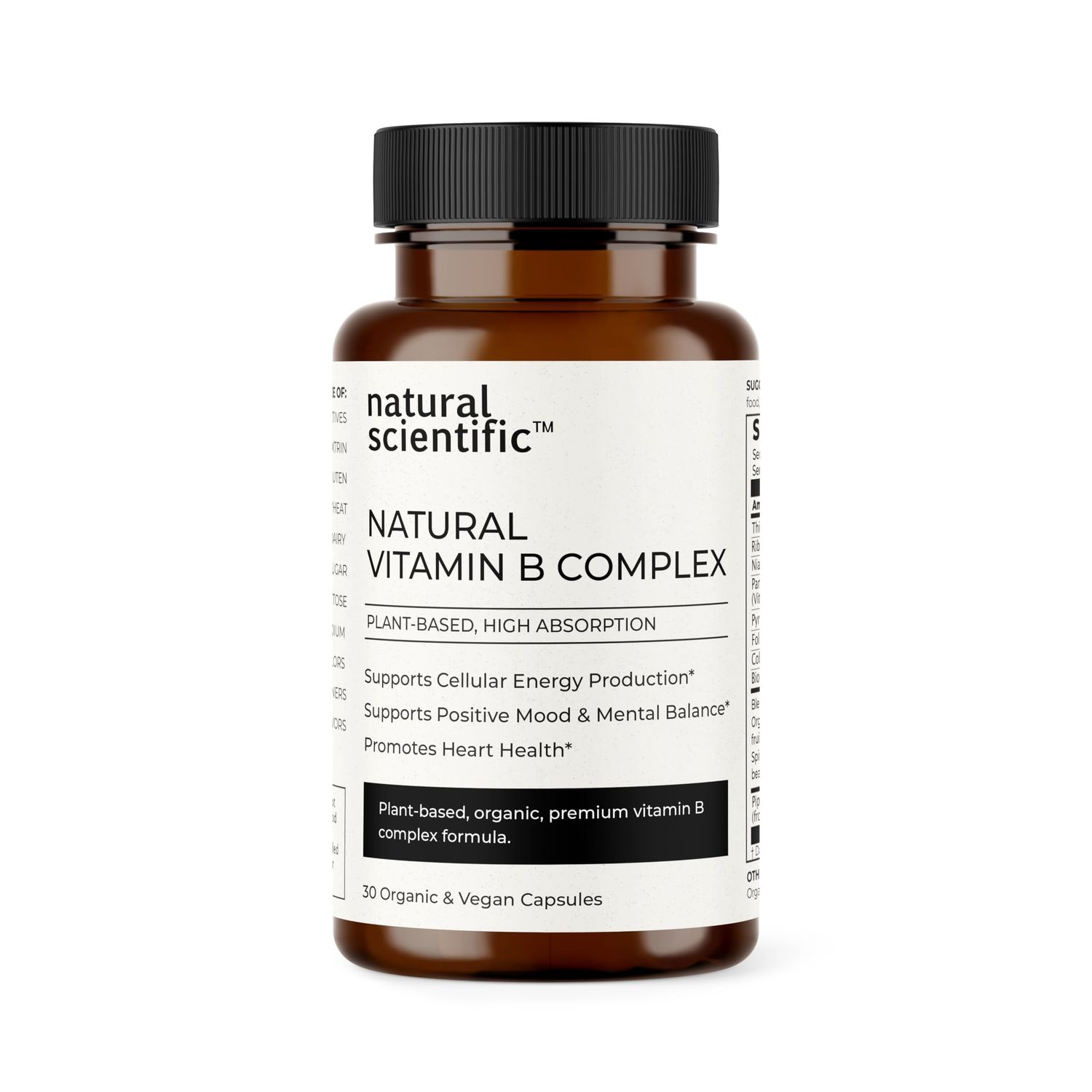 NATURAL SCIENTIFIC Organic Vitamin B Complex Supplement - for Women and Men - Vegan, Gluten-Free, Non-GMO - 1-Month Supply - 30 Capsules - Premium Dietary Supplement
