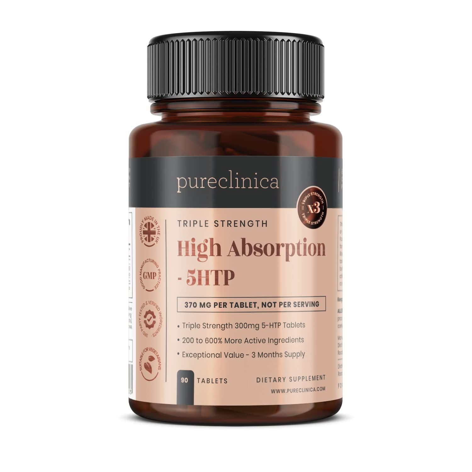 5HTP 300mg x 180 Tablets (2 Bottles with 90 Tablets in Each - 6 Months Supply. with 220mg Vitamin C, B6, and Black Pepper Extract. SKU: 5H3x2