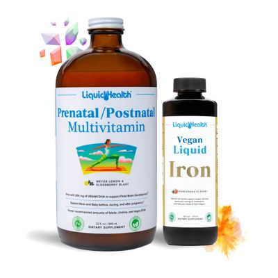 LIQUIDHEALTH Prenatal Baby Booster Pregnancy Vitamin Bundle - Vegan Women&#39;s Prenatal Multivitamin with SunActive &amp; Ferrochel Iron, Folate, Whole Foods