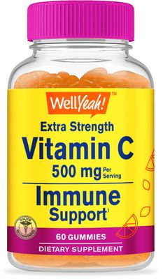 WellYeah Vitamin C Gummies 500mg | Natural Sourced Flavors | Immune, and Antioxidant Support | Vitamina C Gummies for Adults | Nut Free, Vegan | 60 Count