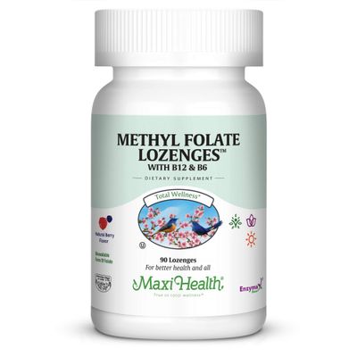 Maxi Health Methyl Folate Lozenges with B12 &amp; B6, Flavored Memory, Cardiovascular Health Hormone &amp; Immune Support Gluten Free, Kosher Berry, 90 Count