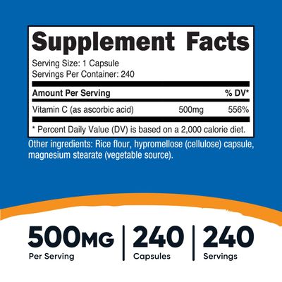 Nutricost Vitamin C 500mg, 240 Capsules, Vegetarian, Gluten Free &amp; Non-GMO
