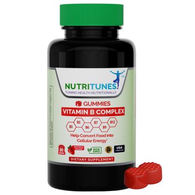 Nutritunes Vitamin B Complex Gummies (90 Count) - Vitamin Supplement for Energy Metabolism &amp; Brain Health Support - Non-GMO &amp; Allergen-Free - Strawberry Flavor - 90 Day Supply