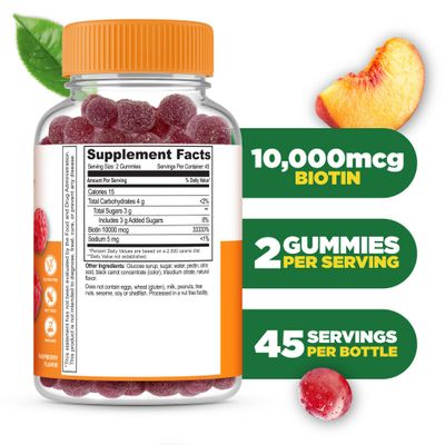 Lifeable Biotin Gummies | 10,000mcg | Great Tasting Hair Skin and Nails Gummies | GMO-Free Vegan Biotin Supplement | Hair Skin and Nails Vitamins for Women | 90 Gummies