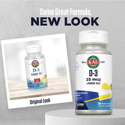 KAL Vitamin D-3 1000 IU | Natural Lemon Flavor ActivMelt Micro Tablets | Healthy Immune Function &amp; Bone Support | 100ct