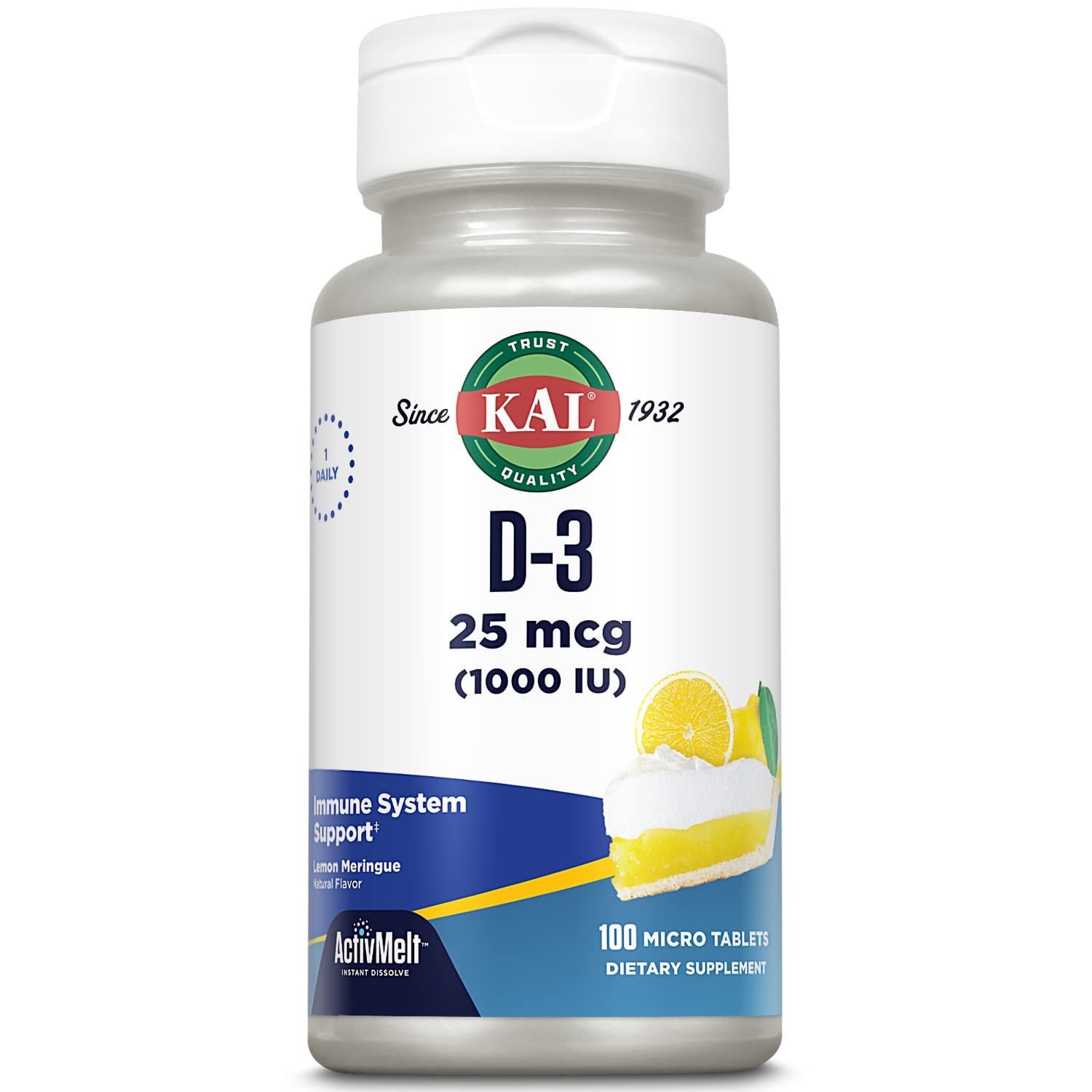 KAL Vitamin D-3 1000 IU | Natural Lemon Flavor ActivMelt Micro Tablets | Healthy Immune Function &amp; Bone Support | 100ct