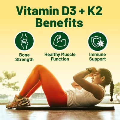 Vitamin D3 K2 4000IU (100mcg) with Coconut Oil, 100% Plant Based Vegan Vitamin D for Vegan and Vegetarian - 60 Capsules