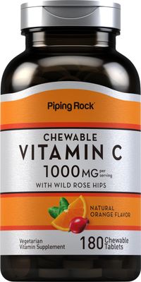 Piping Rock Vitamin C Chewable 1000mg | 180 Tablets | Orange Flavor | Vegetarian, Non-GMO, Gluten Free Supplement