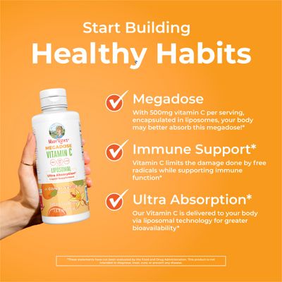 Liposomal Vitamin C by MaryRuth's | Immune Support Supplement | Vitamin C 500mg | Megadose Vitamin C Supplement | Skin Care | Liquid Vitamin C | Vitamin E | Vegan | Non GMO | 30 Servings