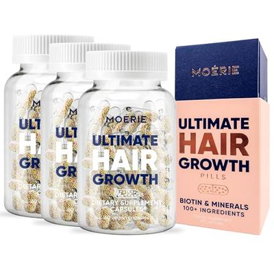 Moerie Hair Growth Supplement for Women &amp; Men - Hair Skin and Nails Vitamins With Biotin, Q10 &amp; Minerals - For Thicker, Fuller Hair &amp; Hair Loss Treatment - Advanced Beadlet Delivery System - 180 Pills