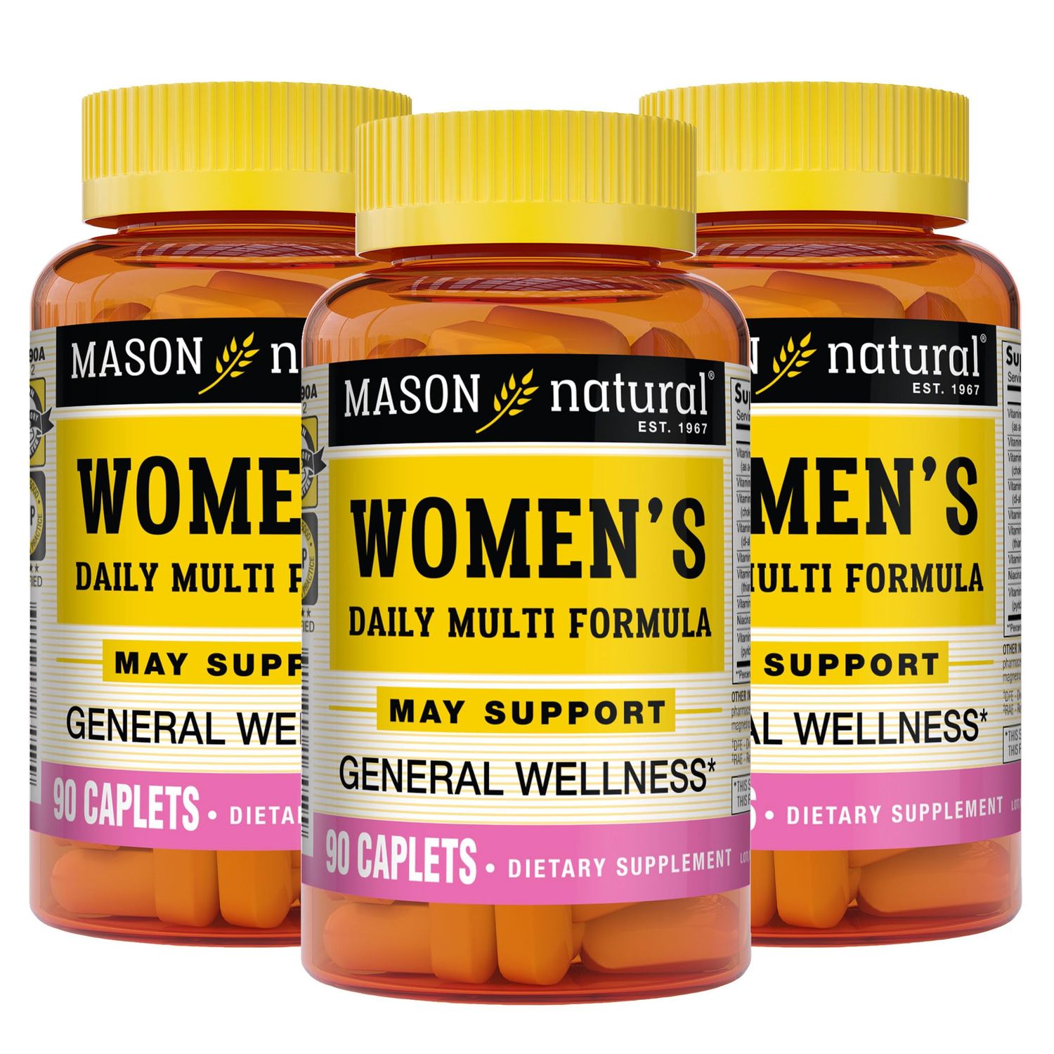 MASON NATURAL Women&#39;s Daily Multi Formula with 21 Essential Vitamins and Nutrients, Supports General Wellness and Overall Health, 90 Caplets (Pack of 3)
