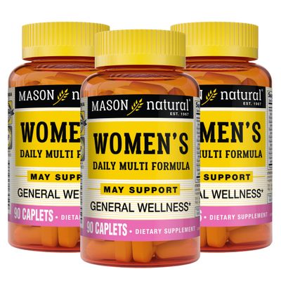 MASON NATURAL Women&#39;s Daily Multi Formula with 21 Essential Vitamins and Nutrients, Supports General Wellness and Overall Health, 90 Caplets (Pack of 3)
