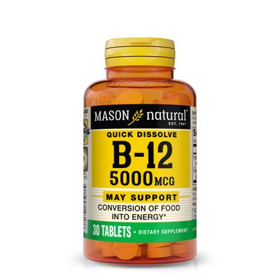 MASON NATURAL Vitamin B12 5,000 mcg (Cyanocobalamin) - Supports Conversion of Food into Energy, Dissolves Under Tongue (Raspberry Flavor), 30 Tablets