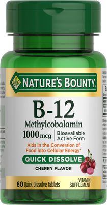 Nature&#39;s Bounty Vitamin B-12 Quick Dissolve Tablets, 1000mcg, Aids in The Conversion of Food into Cellular Energy, Cherry Flavor, 60ct